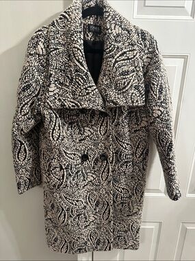 Jones New York Black and Cream Textured Double-Breasted Pea Coat